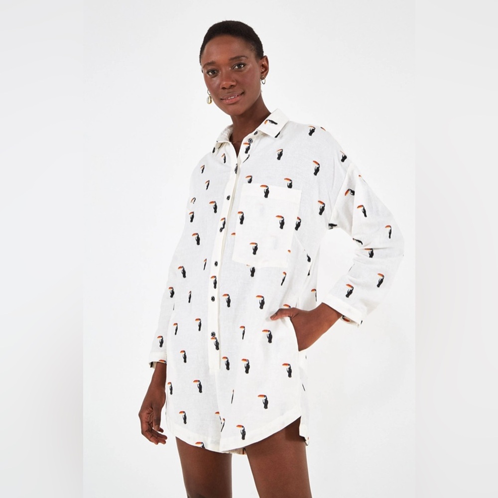 Farm Rio Embroidered Toucan Romper in White